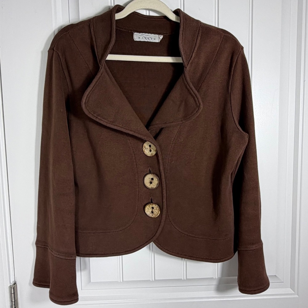 Willow Brown Cotton Knit 3 Button Cardigan Jacket Women Medium Made in USA